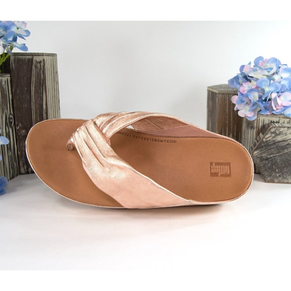 FitFlop Twiss Rose Gold Leather Slides Mule Wedge Sandals Size 39 NIB - Picture 5 of 9